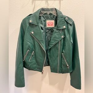 Emerald Leather Biker Jacket with Silver Accents